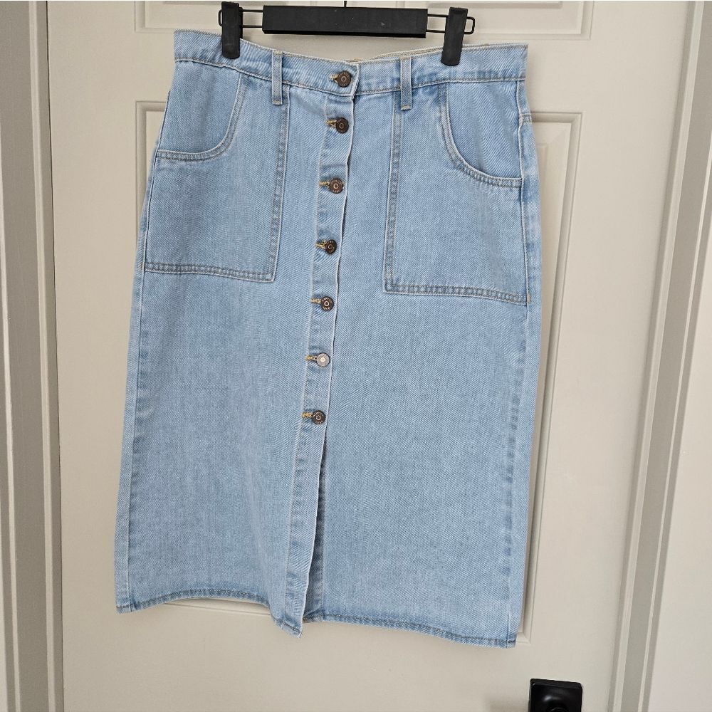 Happily Grey Light Blue Denim Button-Front Skirt